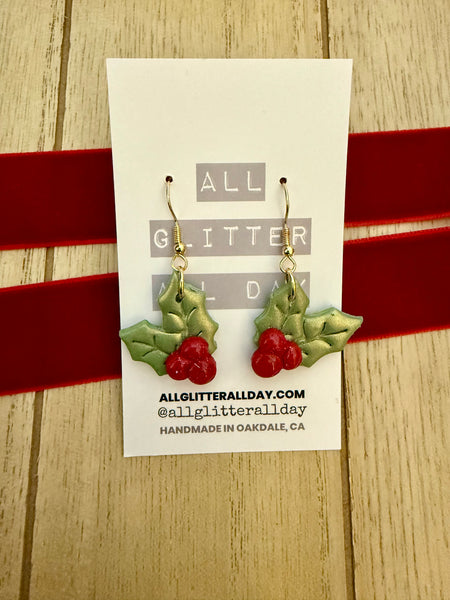 Sparkly holly glitter dangle