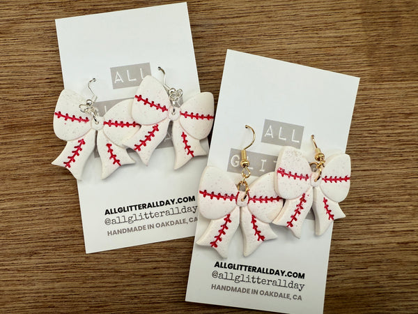 Baseball bows dangle medium in gold or silver