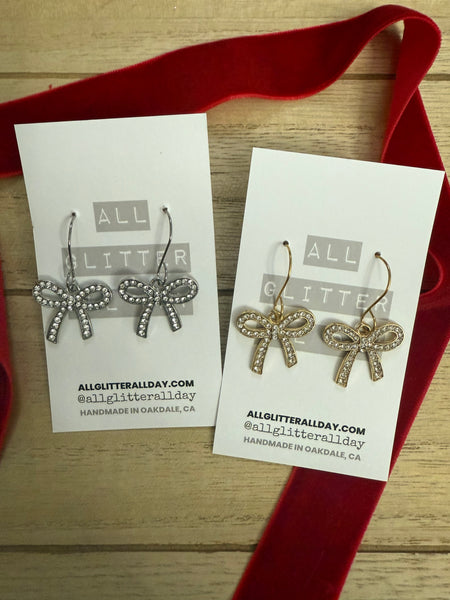 Long rhinestone bow dangle