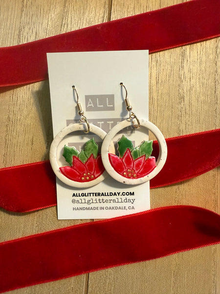 Round poinsettia dangle Handpainted