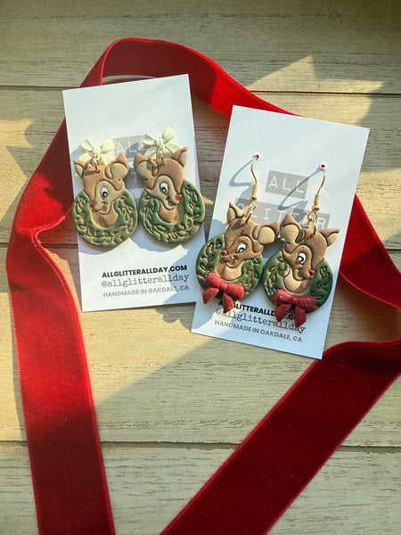 Vintage Rudolph with wreath and red bow