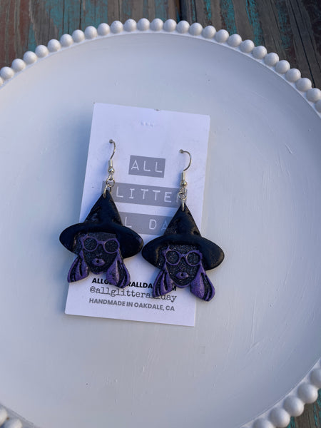 Purple glitter witch dangle