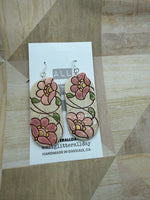 Handpainted oval floral dangle earring