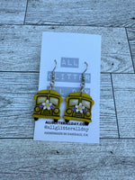 Floral school bus earrings