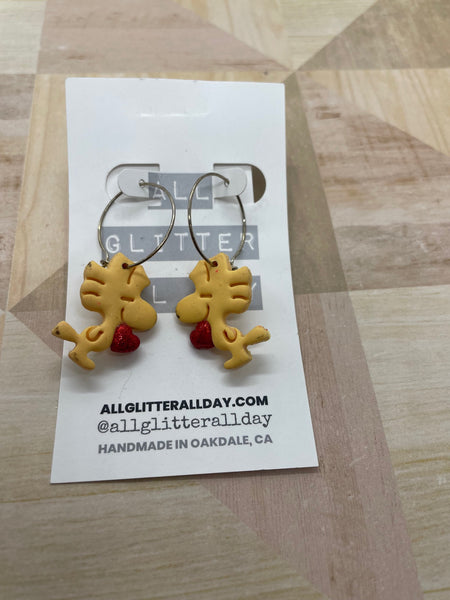 Yellow cartoon Bird with heart dangle earring