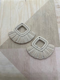 Sarah with an H-Boho faux macrame fringe dangle earrings