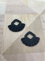 Sarah with an H-Boho faux macrame fringe dangle earrings
