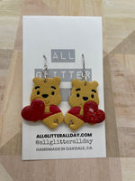 Winnie the Pooh bear large glitter heart dangle