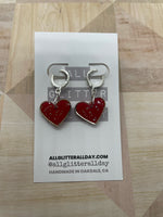 Bright colored heart huggy hoop dangles-valentines